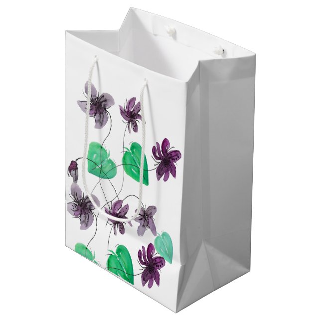 Sac Cadeau Moyen Violettes sauvages artistiques Fleurs Aquarelle (Devant Angle)