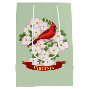 Sac Cadeau Moyen Virginie State Cardinal Bird and Dogwood Flower