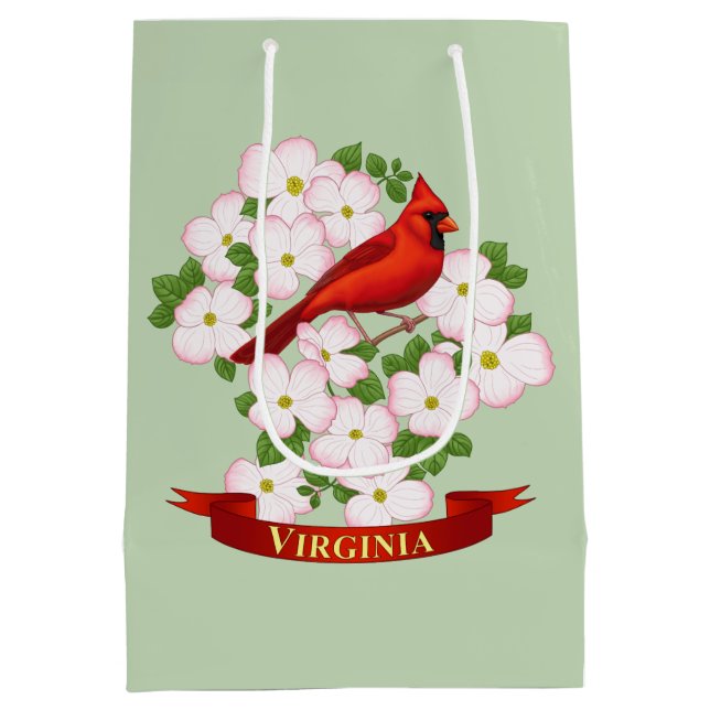 Sac Cadeau Moyen Virginie State Cardinal Bird and Dogwood Flower (Dos)