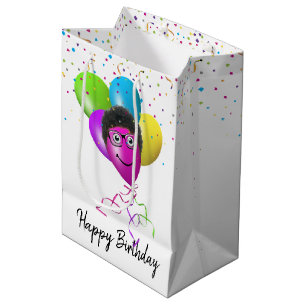Sac Cadeau Moyen Visage de ballon d'anniversaire drôle sur fond bla