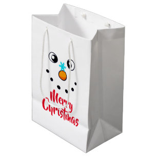 Sac Cadeau Moyen Visage de Bonhomme de Neige Festif Joyeux Noël