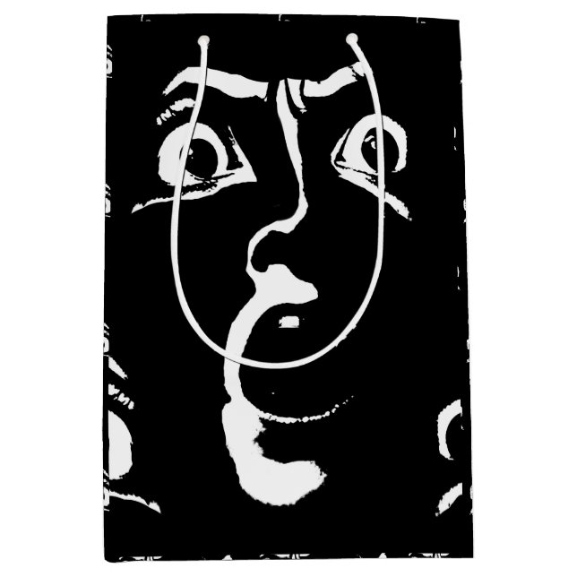 Sac Cadeau Moyen visage d'horreur noir et blanc (Devant)