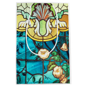 Sac Cadeau Moyen Vitrail Art nouveau look floral victorien