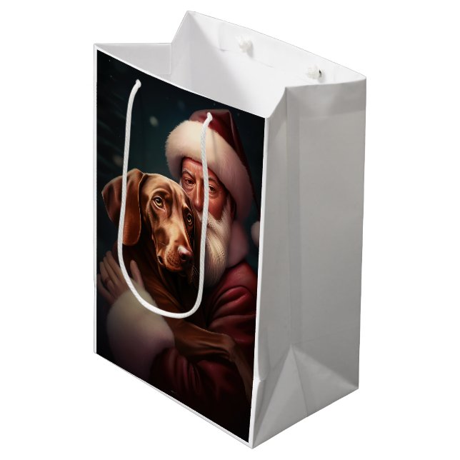 Sac Cadeau Moyen Vizsla avec Noël Festif du Père Noël (Devant Angle)