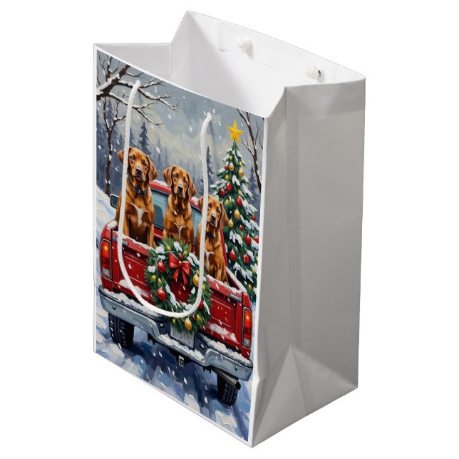 Sac Cadeau Moyen Vizsla Christmas Red Truck Holiday (Devant Angle)