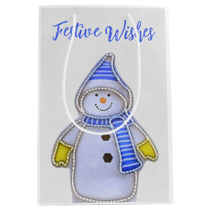 Sac Cadeau Moyen Vœux de fête. Dessin de bonhomme de neige