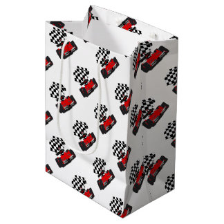 Sac Cadeau Moyen Voiture de course rouge avec drapeau à damier