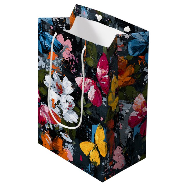 Sac Cadeau Moyen Vol de papillon abstrait vibrant (2) (Devant Angle)