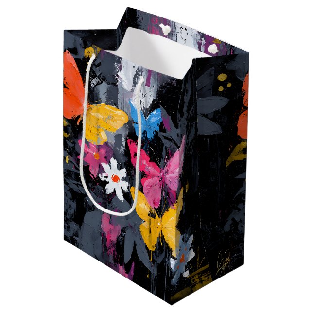 Sac Cadeau Moyen Vol de Papillon Abstrait Vibrant (5) (Devant Angle)