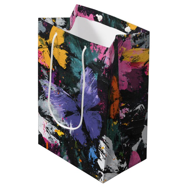 Sac Cadeau Moyen Vol de Papillon Abstrait Vibrant (7) (Devant Angle)