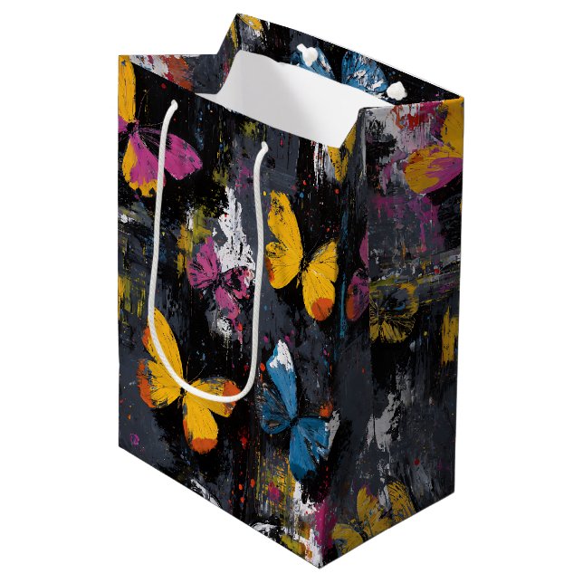 Sac Cadeau Moyen Vol de Papillon Abstrait Vibrant (8) (Devant Angle)