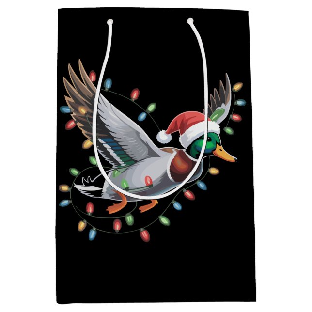Sac Cadeau Moyen Vol Père Noël Canard Noël Lumières Chasse (Devant)