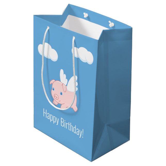 Sac Cadeau Moyen Voler Cochon Anniversaire bleu (Dos Angle)