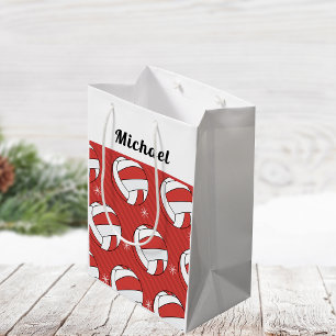 Sac Cadeau Moyen Volleyball Striped Festive Ball Snow Boys Nom Roug