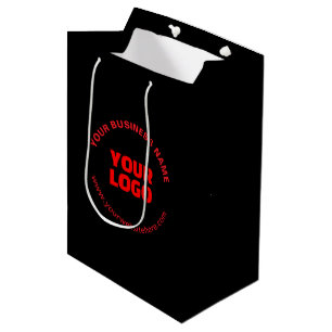 Sac Cadeau Moyen Votre logo et texte circulaire modifiable, rouge o