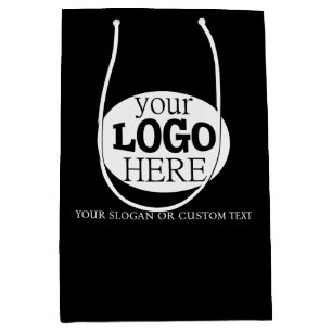 Sac Cadeau Moyen Votre logo personnalisé et texte sur fond noir
