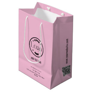 Sac Cadeau Moyen Votre logo professionnel rose   Code QR