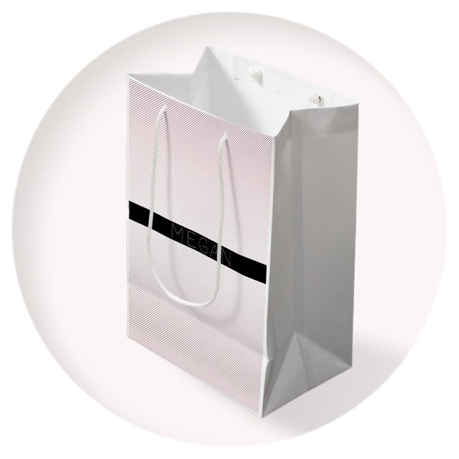 Sac Cadeau Moyen Votre nom | Blanc fin et Rose subtil Ombre Stripes (Créateur téléchargé)