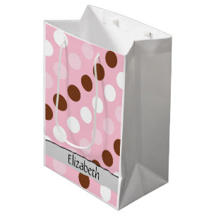Sac Cadeau Moyen Votre nom - pois, motif pointillé - rose
