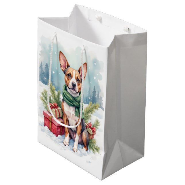 Sac Cadeau Moyen Watercolor American Staffordshire Terrier Rustic (Devant Angle)