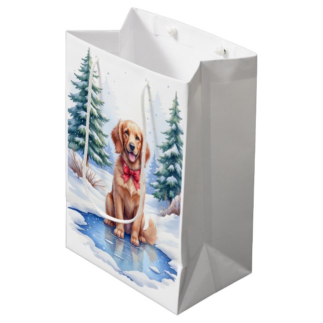Sac Cadeau Moyen Watercolor American Water Spaniel Frozen Pond (Devant Angle)
