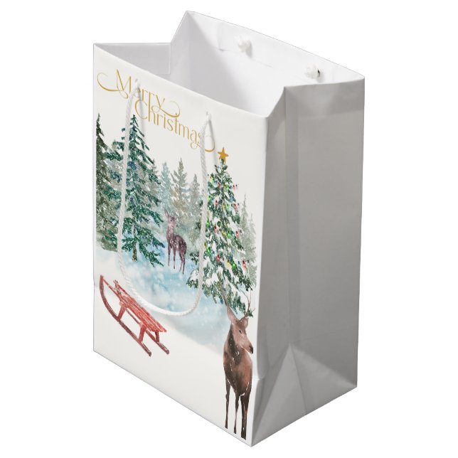 Sac Cadeau Moyen Watercolor Christmas Medium Gift Bag (Devant Angle)