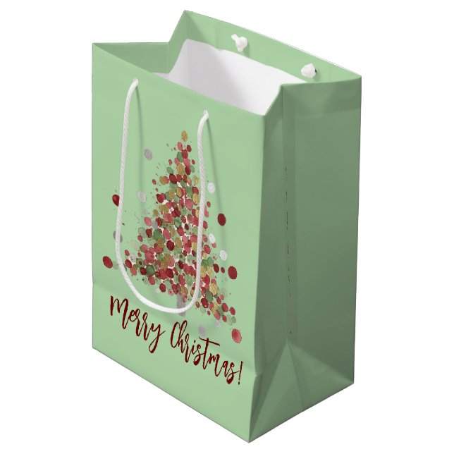 Sac Cadeau Moyen Watercolor Christmas Polka Dot Tree (Devant Angle)