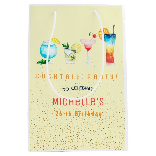 Sac Cadeau Moyen Watercolor Cocktail fête d'anniversaire pour adult (Devant)