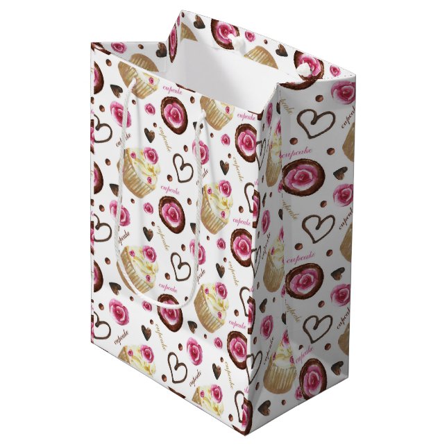 Sac Cadeau Moyen Watercolor cupcakes (Devant Angle)