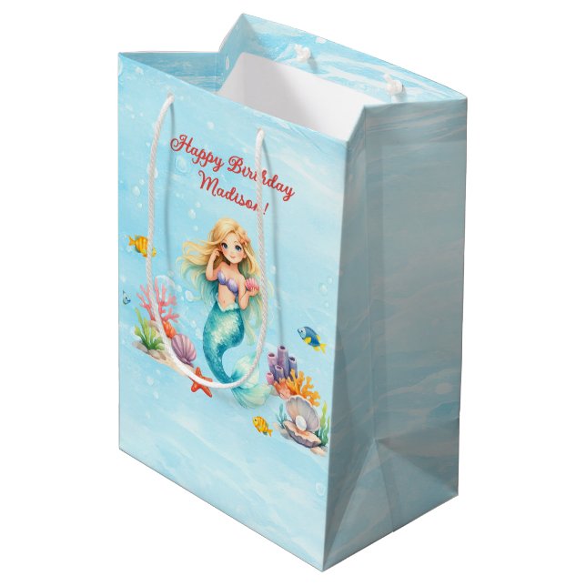 Sac Cadeau Moyen Watercolor Mermaid Birthday (Dos Angle)