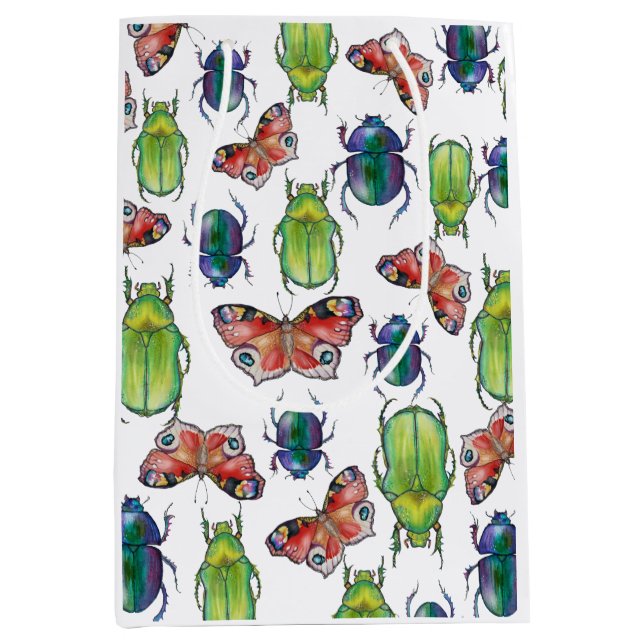 Sac Cadeau Moyen Watercolor pattern of beetles and butterflies (Devant)