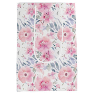 Sac Cadeau Moyen Watercolor Pink Flowers