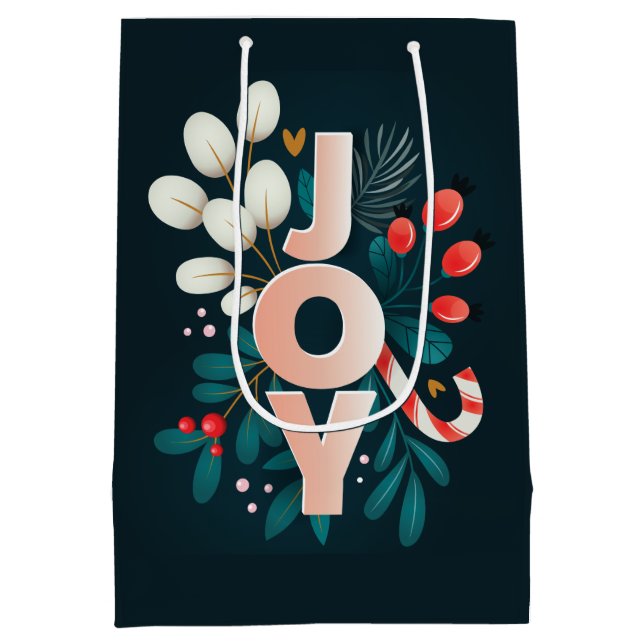 Sac Cadeau Moyen We Wish You JOY, Christmas Candy Cane & Foliage (Dos)