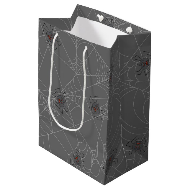 Sac Cadeau Moyen Web et citrouilles d'araignées d'Halloween (Devant Angle)