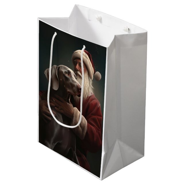 Sac Cadeau Moyen Weimaraner avec Noël Festif du Père Noël (Devant Angle)