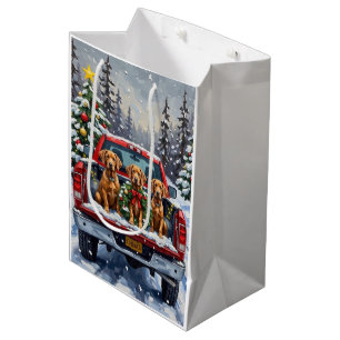 Sac Cadeau Moyen Weimaraner Noël Camion Rouge Fêtes de fin d'année