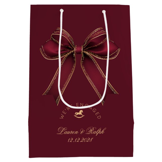 Sac Cadeau Moyen We're Engaged Elegant Burgundy Gold Bow Luxury (Dos)