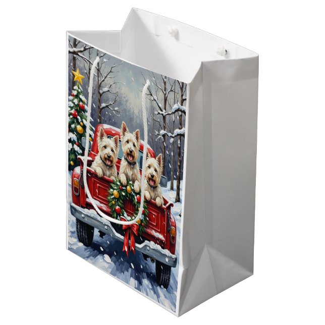Sac Cadeau Moyen West Highland White Terrier Christmas Red Truck (Devant Angle)