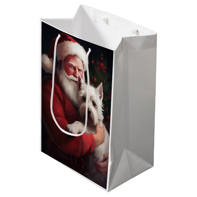 Sac Cadeau Moyen West Highland White Terrier Santa Claus Noël (Devant Angle)