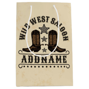 Sac Cadeau Moyen Western Cowboy Boots AJOUTER LE NOM Sheriff Spurs