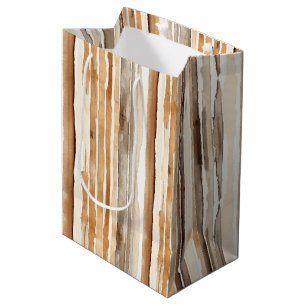 Sac Cadeau Moyen Western Cream Brown Stripes Anniversaire