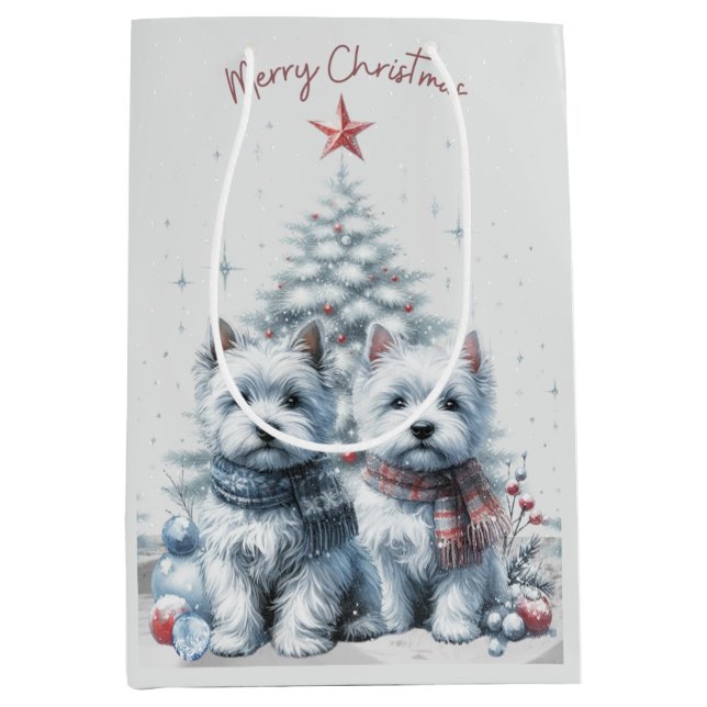 Sac Cadeau Moyen Westie Pair Christmas Gift Bag (Devant)