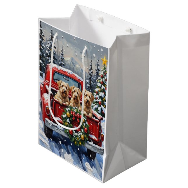 Sac Cadeau Moyen Wheaten Terrier Christmas Red Truck Holiday Gift (Devant Angle)
