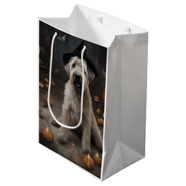 Sac Cadeau Moyen Wheaten Terrier Citrouille Halloween effroi (Devant Angle)