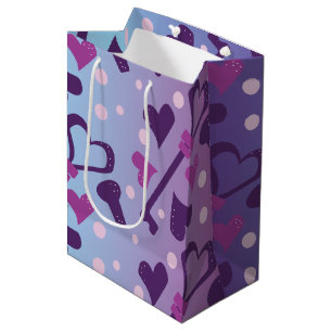 Sac Cadeau Moyen Whimisical Purple Hearts Valentines Day
