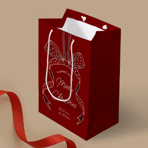 Sac Cadeau Moyen Whimsical Bow & Ribbon Festive Rouge Joyeux Noël
