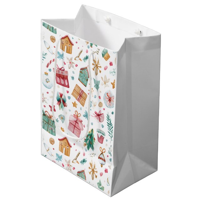Sac Cadeau Moyen Whimsical Christmas Watercolor Gift Bag (Devant Angle)