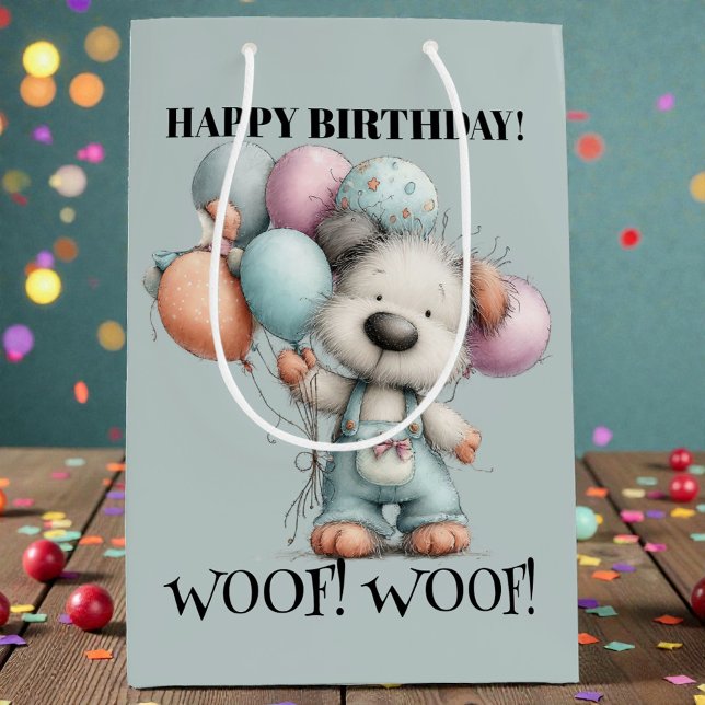 Sac Cadeau Moyen Whimsical Dog Watercolor Birthday (Créateur téléchargé)