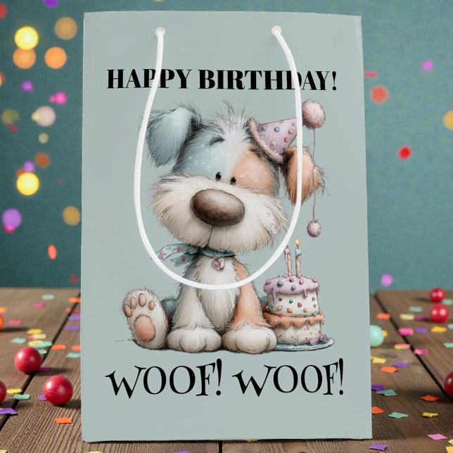 Sac Cadeau Moyen Whimsical Dog Watercolor Birthday (Créateur téléchargé)