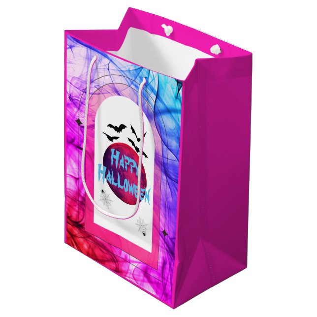 Sac Cadeau Moyen Whimsical Éffrayant mignon rose violet heureux Hal (Devant Angle)